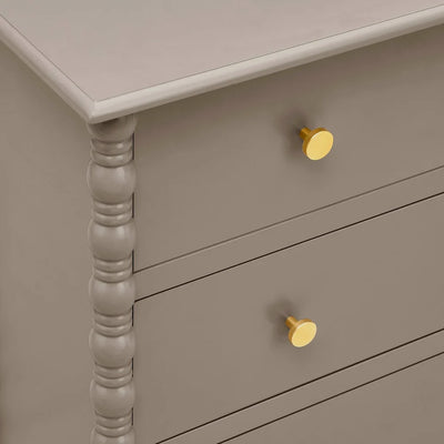 Taupe 3 Drawer Chest with Decorative Beaded Sides & Gold Knobs Furnitell