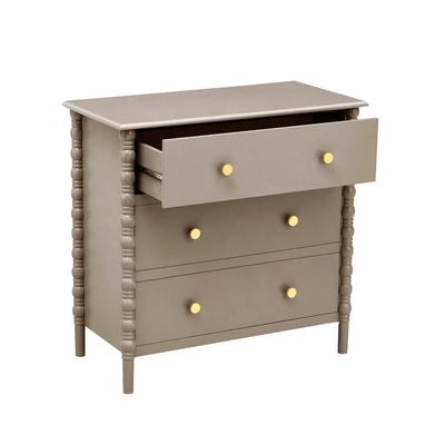Taupe 3 Drawer Chest with Decorative Beaded Sides & Gold Knobs Furnitell