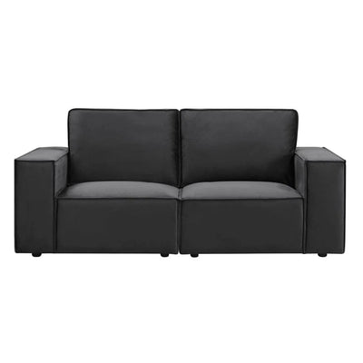 Black 2 Seater Sofa with Deep Cushions & Wide Arms Furnitell