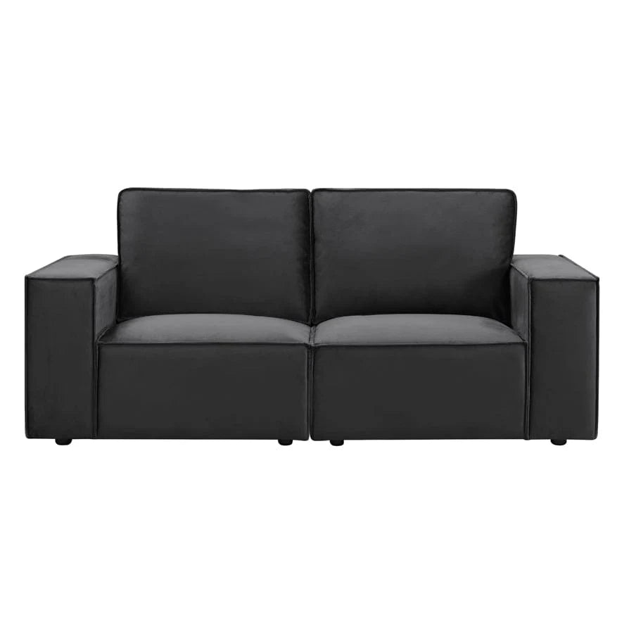 Black 2 Seater Sofa with Deep Cushions & Wide Arms Furnitell