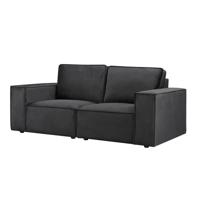 Black 2 Seater Sofa with Deep Cushions & Wide Arms Furnitell