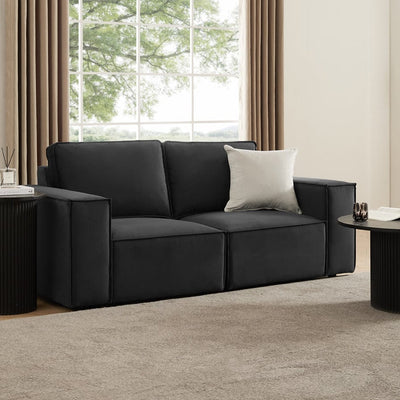 Black 2 Seater Sofa with Deep Cushions & Wide Arms Furnitell