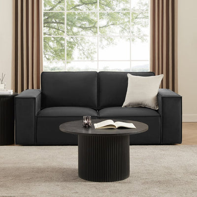 Black 2 Seater Sofa with Deep Cushions & Wide Arms Furnitell