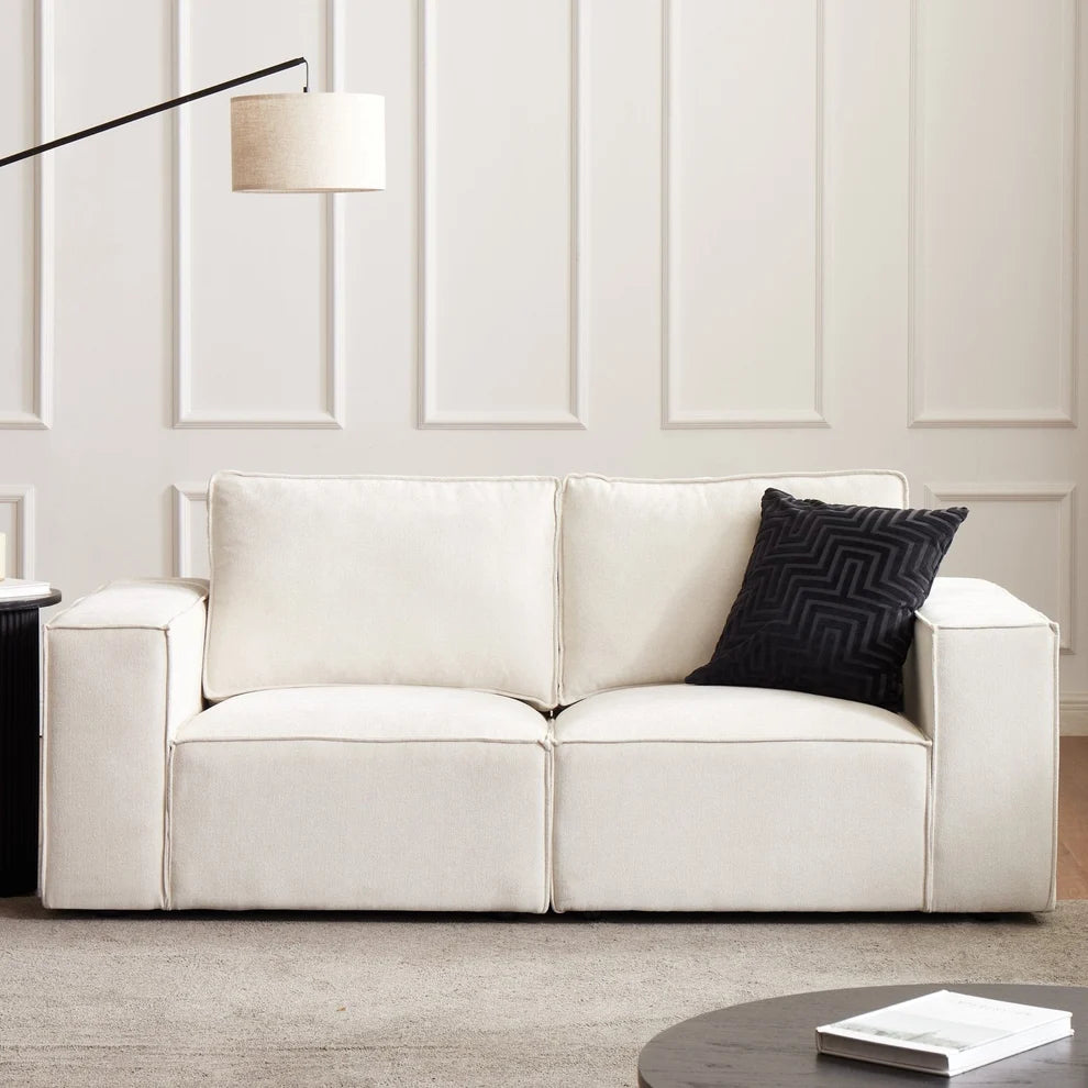 Ivory 2 Seater Sofa with Deep Cushions & Wide Armrests furnitell