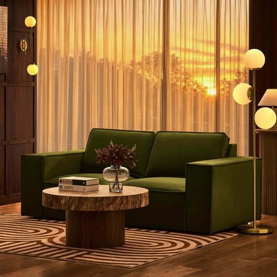 Muted Moss Green 2 Seater Sofa with Cushioned Seating & Wide Arms Furnitell