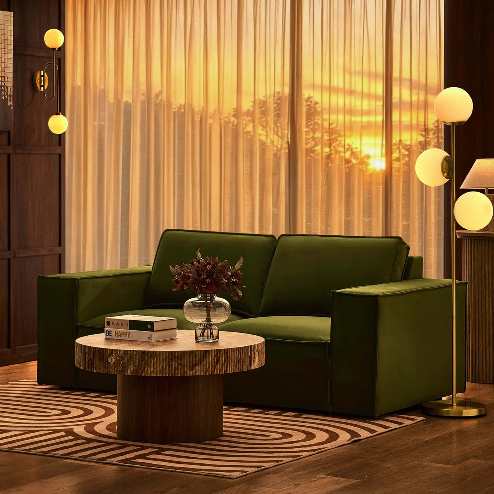 Muted Moss Green 2 Seater Sofa with Cushioned Seating & Wide Arms Furnitell