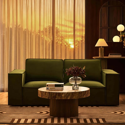 Muted Moss Green 2 Seater Sofa with Cushioned Seating & Wide Arms Furnitell