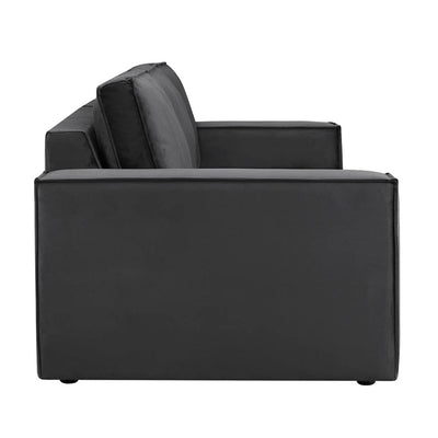 Black 3 Seater Sofa with Plush Cushions & Wide Armrests Furnitell