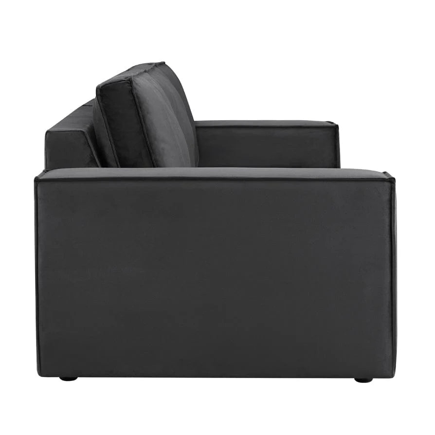 Black 3 Seater Sofa with Plush Cushions & Wide Armrests Furnitell