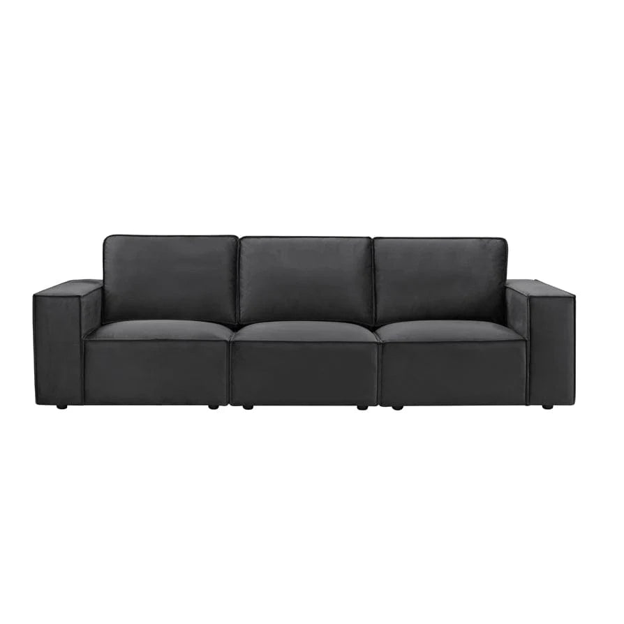 Black 3 Seater Sofa with Plush Cushions & Wide Armrests Furnitell