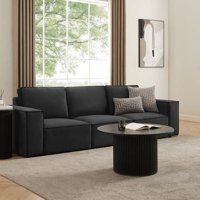 Black 3 Seater Sofa with Plush Cushions & Wide Armrests Furnitell