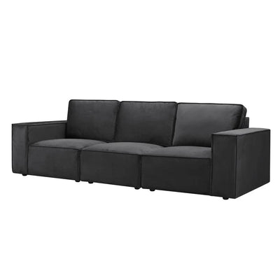 Black 3 Seater Sofa with Plush Cushions & Wide Armrests Furnitell