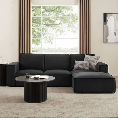 Black 3 Seater Sofa with Plush Cushions & Wide Armrests Furnitell