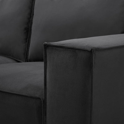 Black 3 Seater Sofa with Plush Cushions & Wide Armrests Furnitell