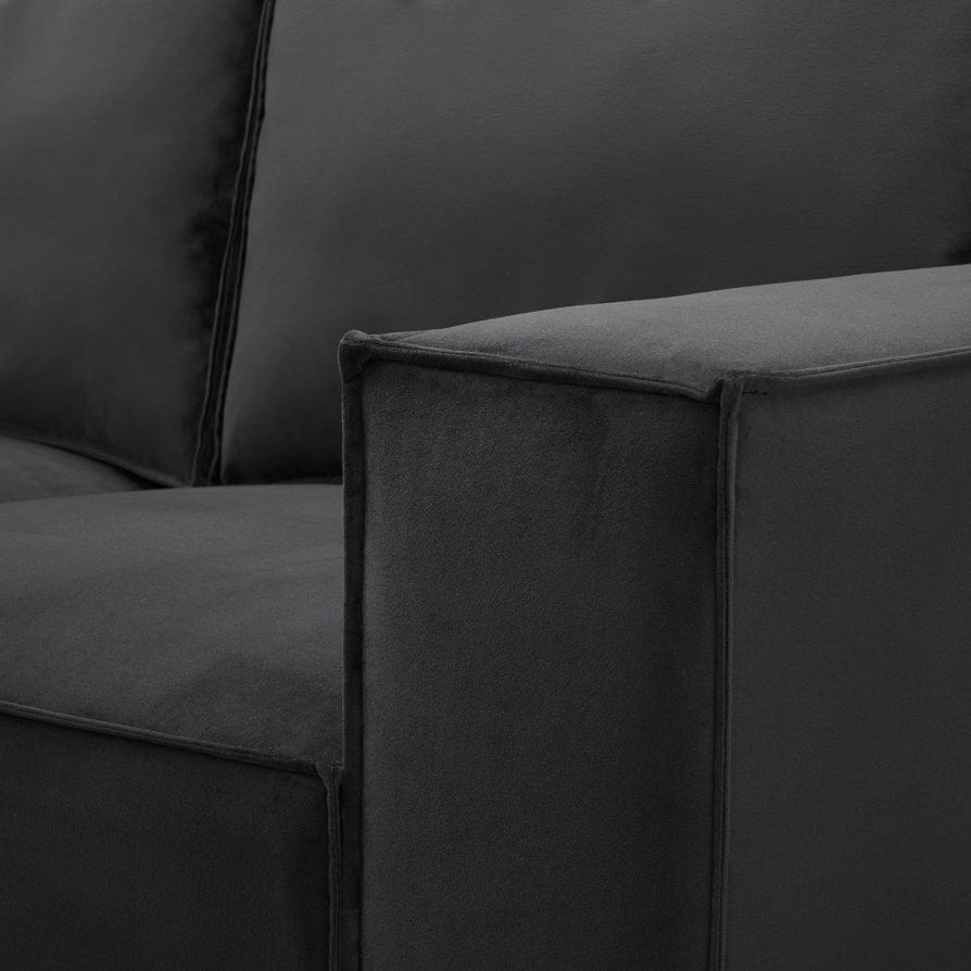Black 3 Seater Sofa with Plush Cushions & Wide Armrests Furnitell