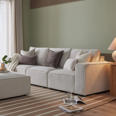 Ivory 3 Seater Sofa with Chaise, Plush Cushions & Wide Arms Furnitell