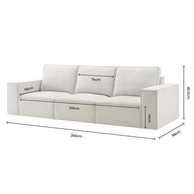 Ivory 3 Seater Sofa with Chaise, Plush Cushions & Wide Arms Furnitell