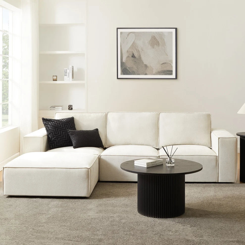 Ivory 3 Seater Sofa with Chaise, Plush Cushions & Wide Arms Furnitell