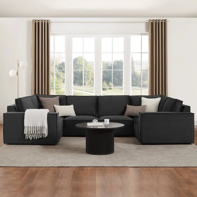 Black U Shaped Sofa with Spacious Seating & Deep Cushions furnitell