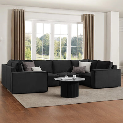 Black U Shaped Sofa with Spacious Seating & Deep Cushions furnitell
