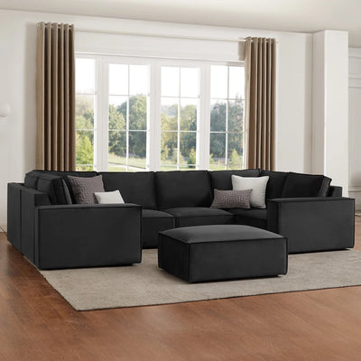 Black U Shaped Sofa with Spacious Seating & Deep Cushions furnitell