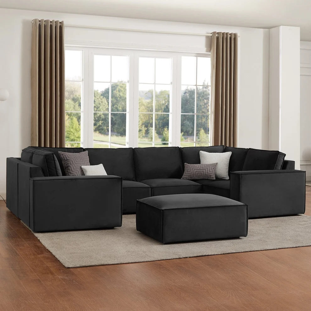 Black U Shaped Sofa with Spacious Seating & Deep Cushions furnitell