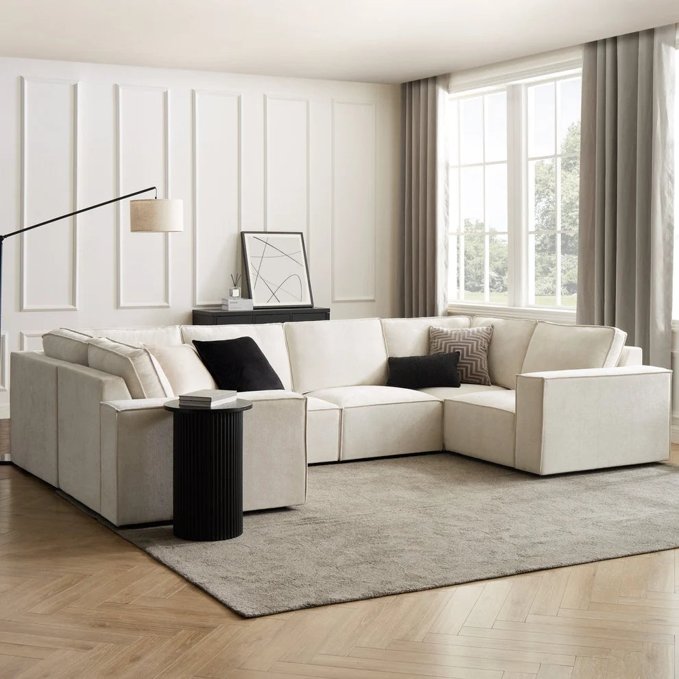 Ivory White U Shaped Sofa with Spacious Seating & Deep Cushions Furnitell