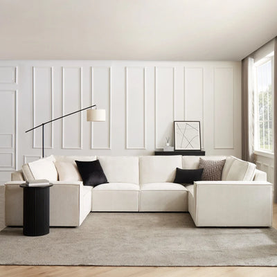 Ivory White U Shaped Sofa with Spacious Seating & Deep Cushions Furnitell