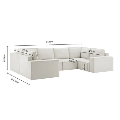 Ivory White U Shaped Sofa with Spacious Seating & Deep Cushions Furnitell