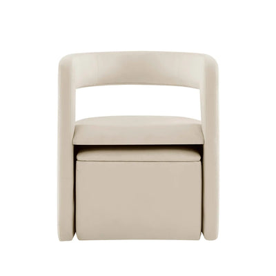 Ecru Accent Chair with Curved Back & Matching Ottoman furnitell