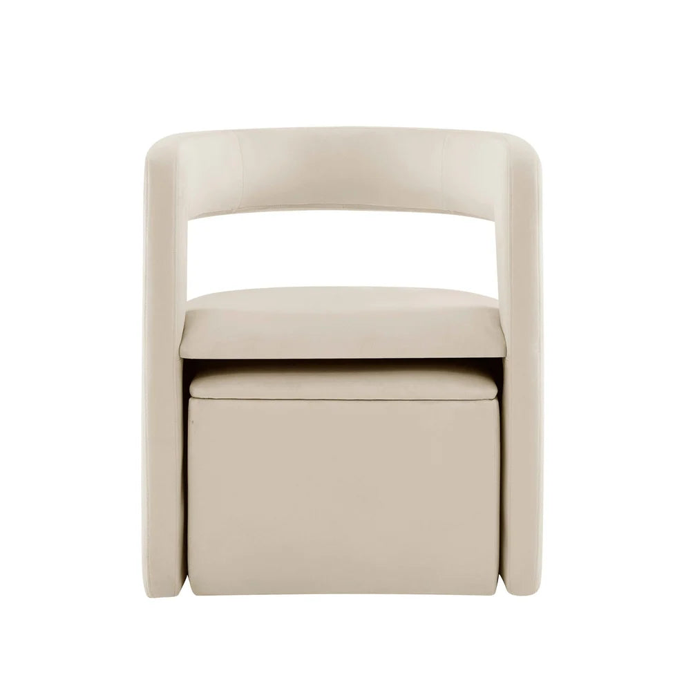 Ecru Accent Chair with Curved Back & Matching Ottoman furnitell