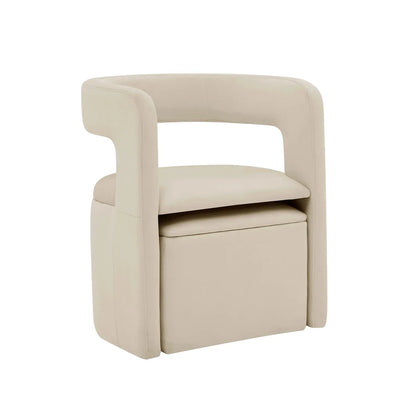 Ecru Accent Chair with Curved Back & Matching Ottoman furnitell