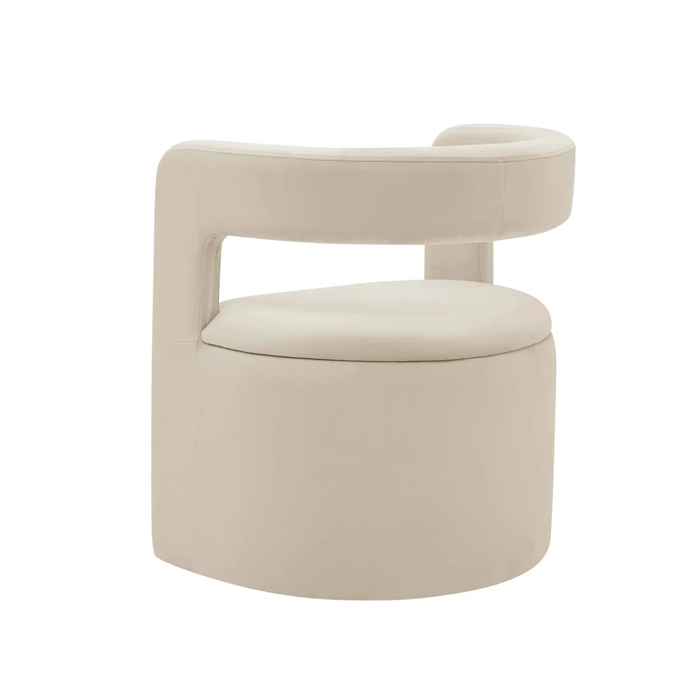 Ecru Accent Chair with Curved Back & Matching Ottoman furnitell