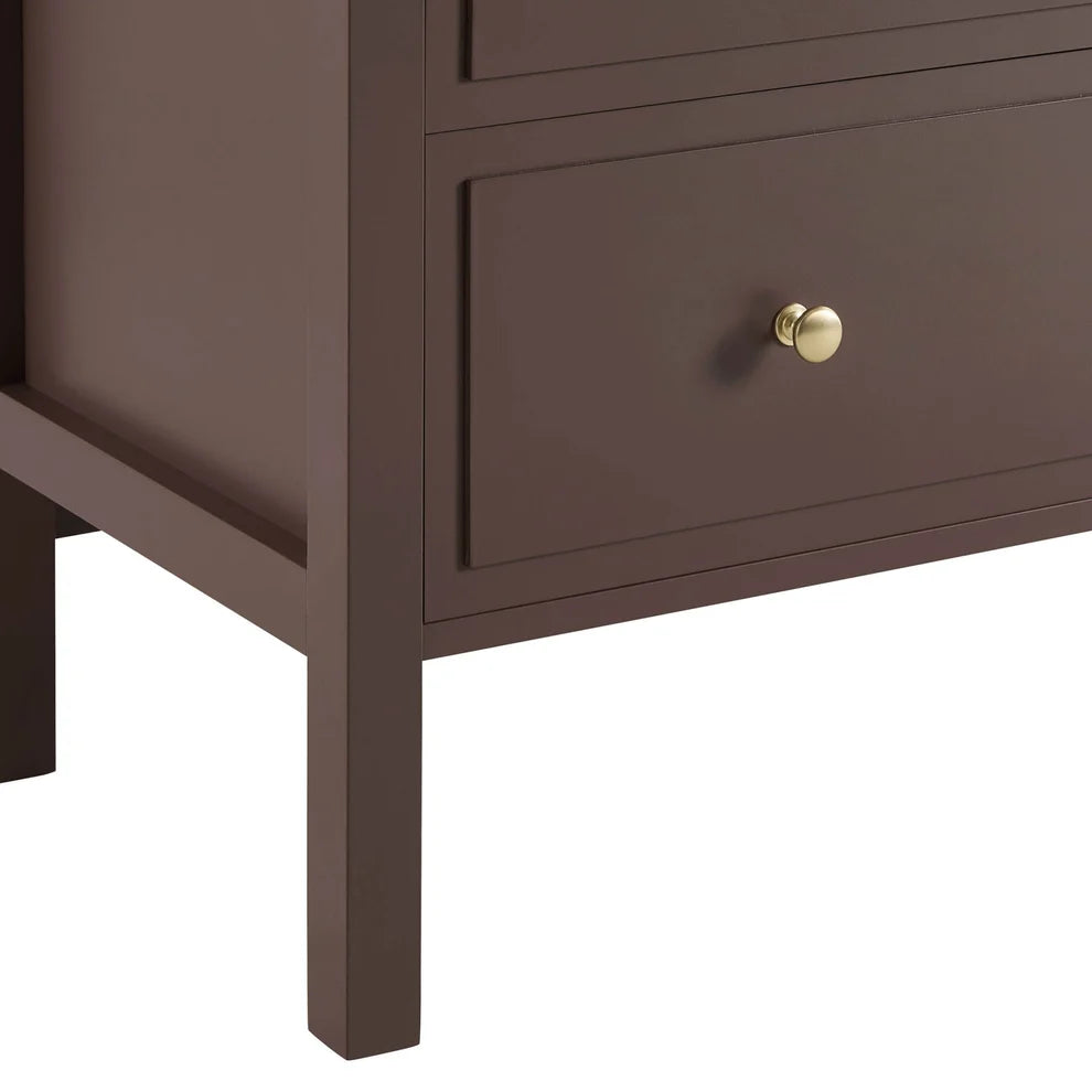 Mocha 5 Drawer Chest with Gold Knobs & Raised Legs Furnitell