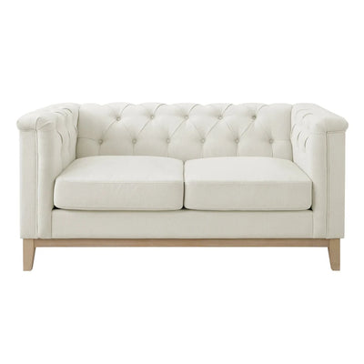 Cream 2 Seater Sofa with Tufted Back & Wooden Frame Furnitell