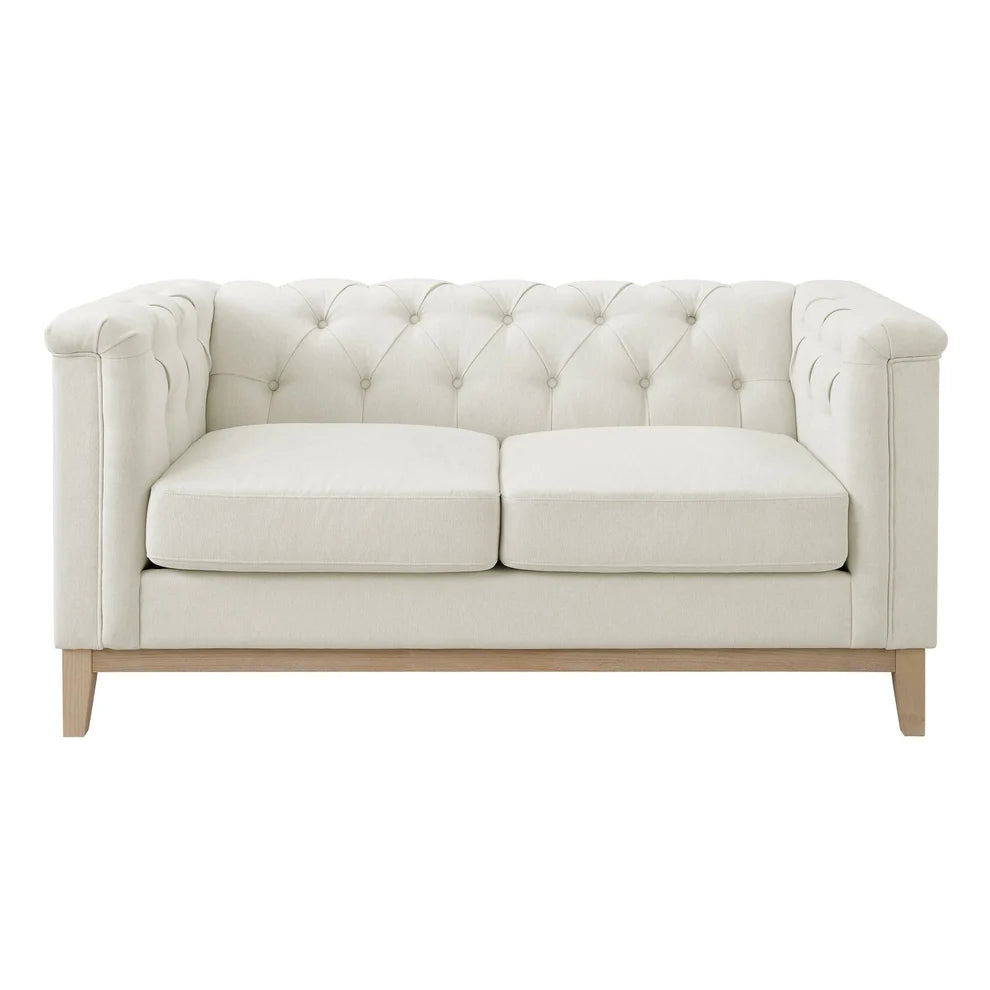 Cream 2 Seater Sofa with Tufted Back & Wooden Frame Furnitell