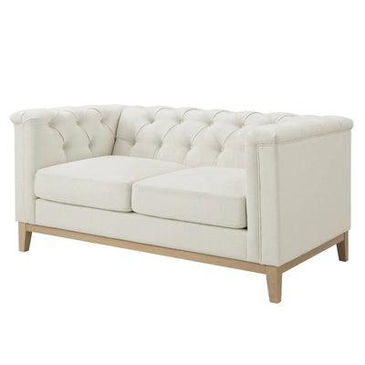 Cream 2 Seater Sofa with Tufted Back & Wooden Frame Furnitell