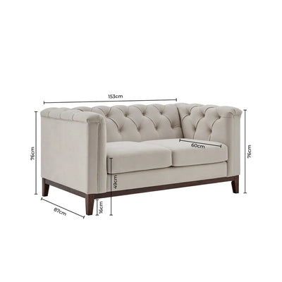 Cream 2 Seater Sofa with Tufted Back & Wooden Frame Furnitell