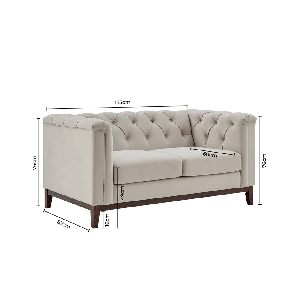 Cream 2 Seater Sofa with Tufted Back & Wooden Frame Furnitell