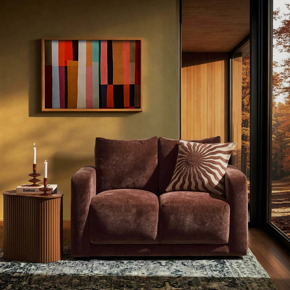 Dark Rust 2 Seater Sofa with Chenille Upholstery & Plush Cushions furnitell