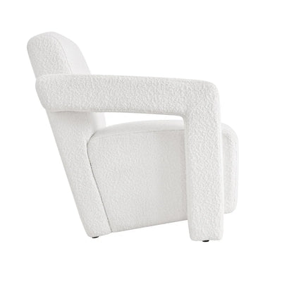Off-White Boucle Accent Chair with Wide Arms & Cushioned Seat furnitell