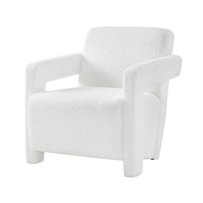 Off-White Boucle Accent Chair with Wide Arms & Cushioned Seat furnitell