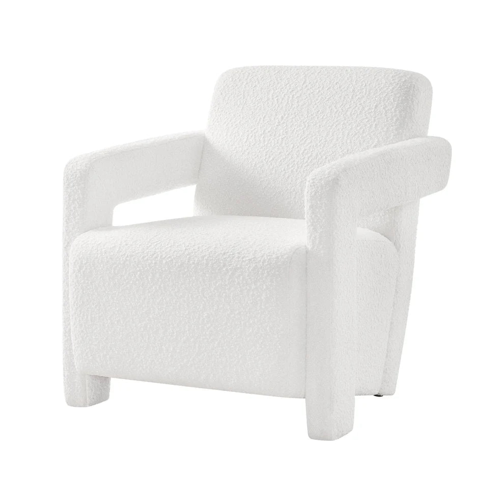 Off-White Boucle Accent Chair with Wide Arms & Cushioned Seat furnitell