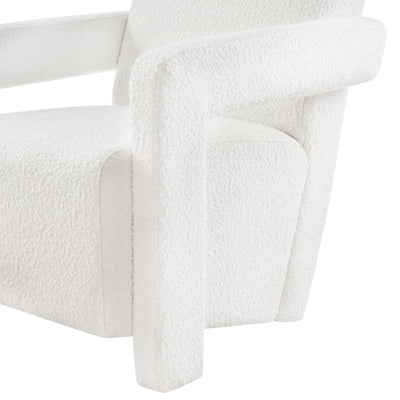 Off-White Boucle Accent Chair with Wide Arms & Cushioned Seat furnitell