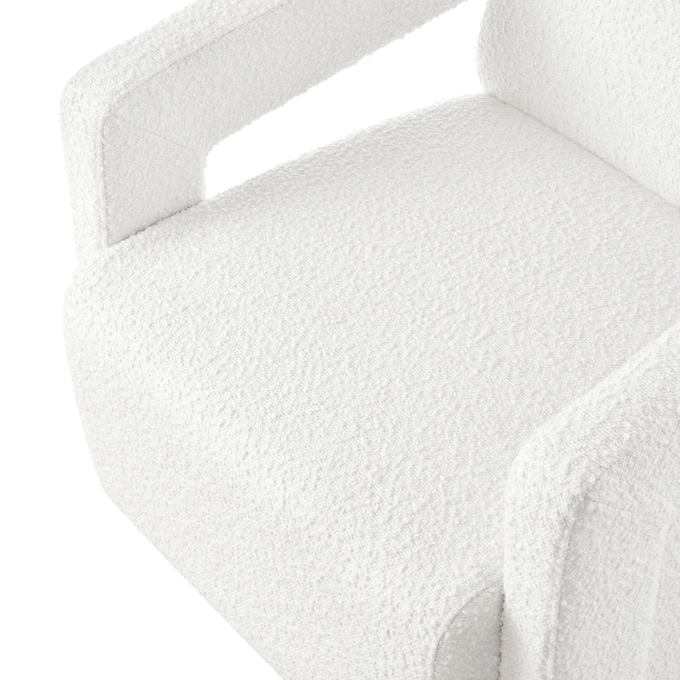 Off-White Boucle Accent Chair with Wide Arms & Cushioned Seat furnitell