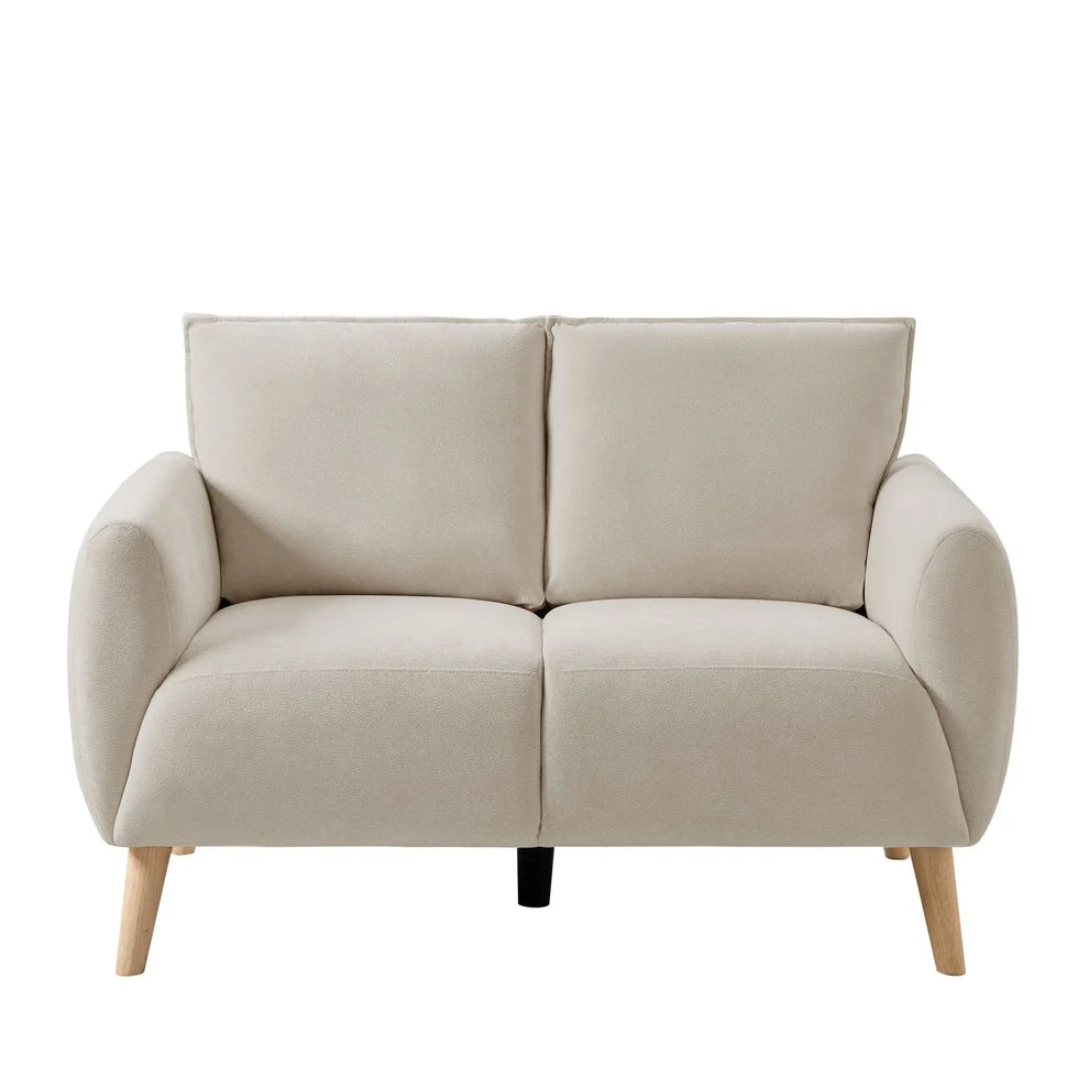 Ivory 2 Seater Sofa with Plush Cushions & Wooden Legs furnitell