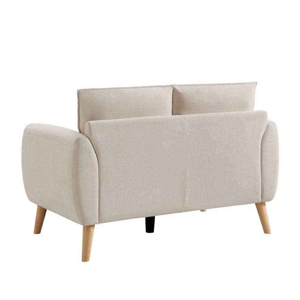 Ivory 2 Seater Sofa with Plush Cushions & Wooden Legs furnitell