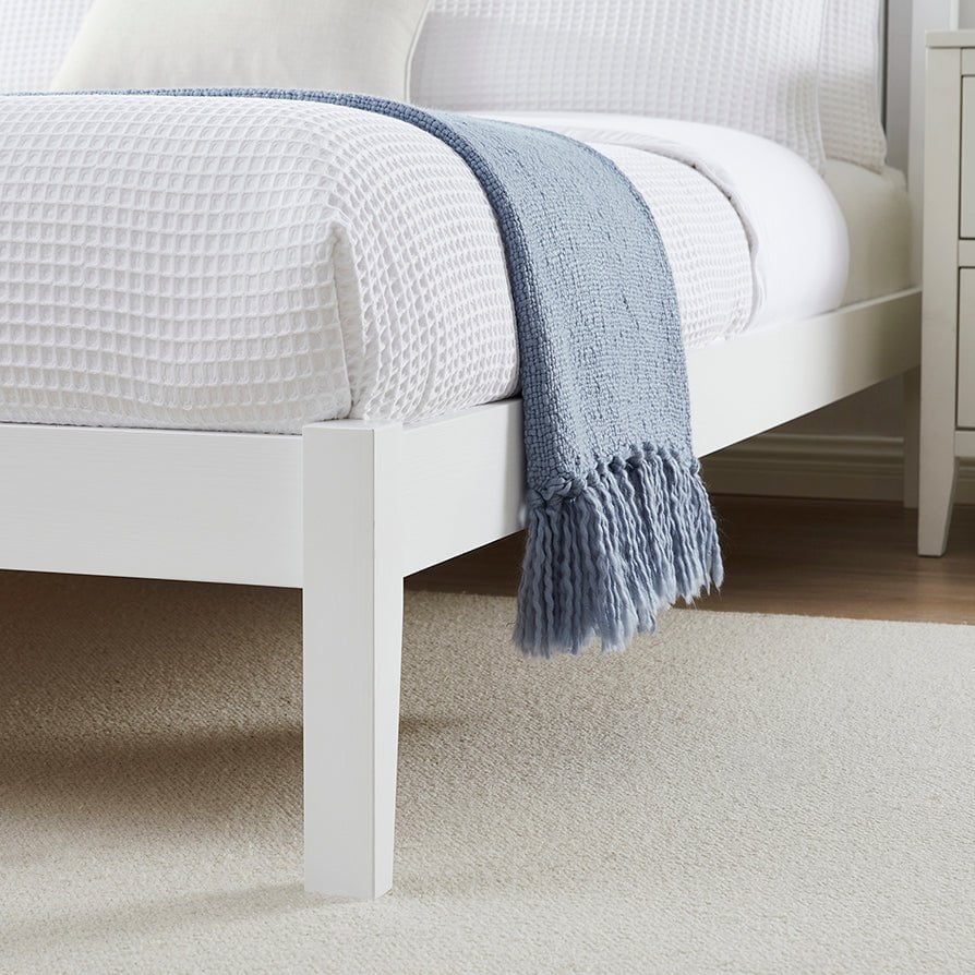 White Wooden Bed with Slatted Headboard furnitell