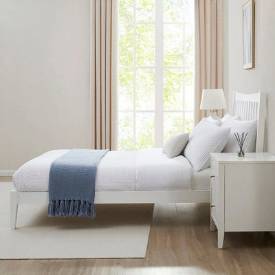 White Wooden Bed with Slatted Headboard furnitell
