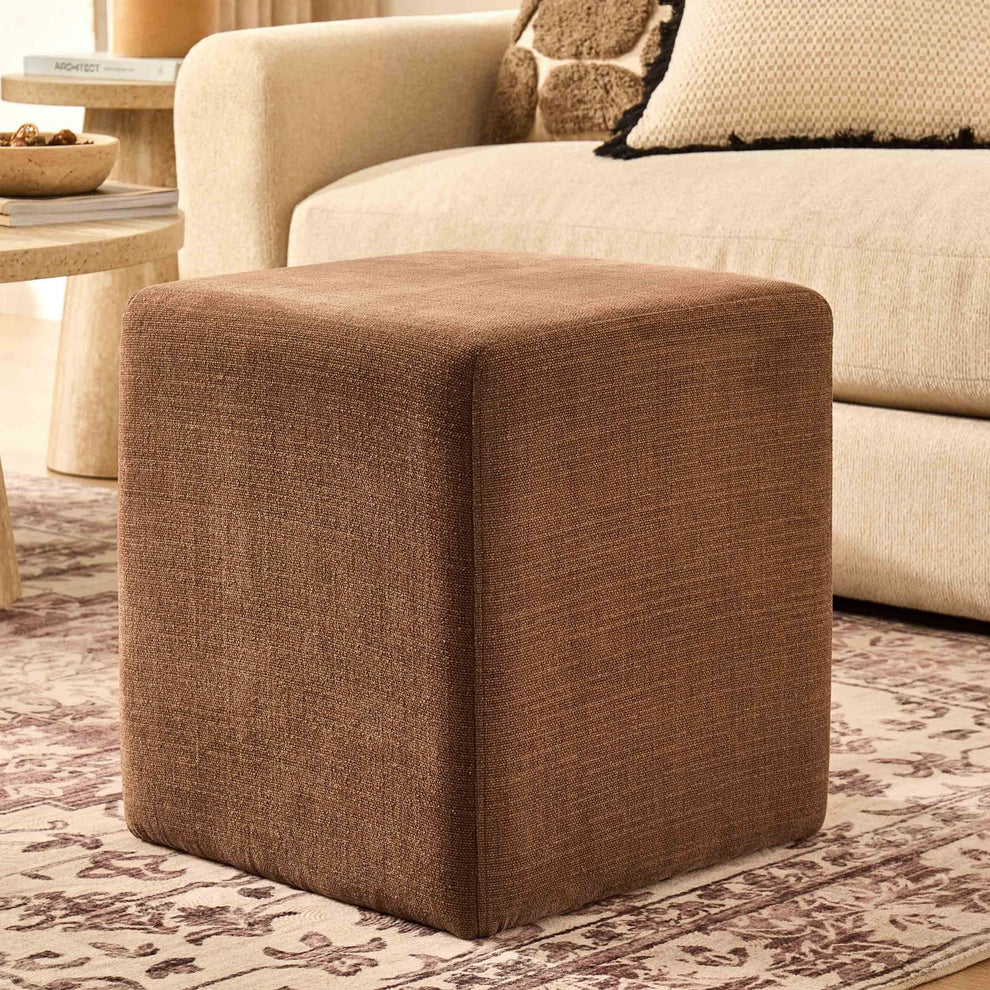 Brown Upholstered Square Pouffe Ottoman Furnitell